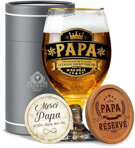 CROWNLY CRYSTAL® Verre à Bière Personnalisé Cadeau Papa Drôle Original Anniversaire Fête des Pères Idée Cadeau Homme