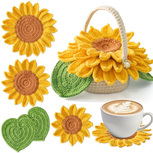 Weldomcor Häkel-Starterset für Anfänger Pflanze Häkelset Häckeln Stricken für Anfänger Set für DIY-Häkelsets für Kinder und Erwachsene mit Schritt-für-Schritt Videoanleitungen(Sonnenblume)
