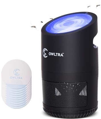 OWLTRA IMT-L70 Indoor Electric Insect Trap, Catcher & Killer Lamp for Fruit Flies, Mosquitos, Moths, Gnats, and More with UV Light Attraction and Fan Suction, Black