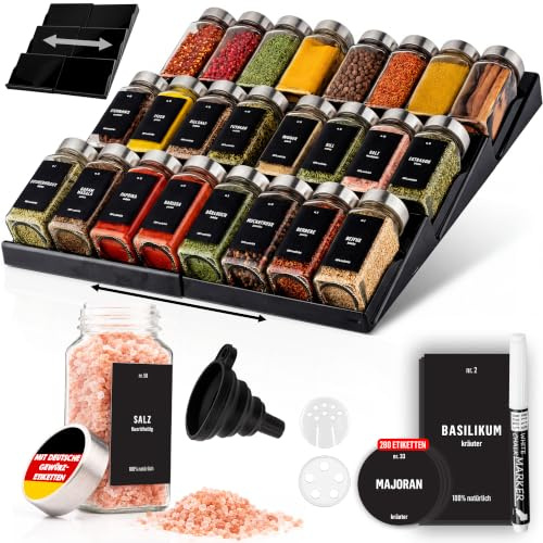 Deco haus® Portaspezie da Cassetto per cucina - Portaspezie con 24 Barattoli spezie, Organizer per cucina