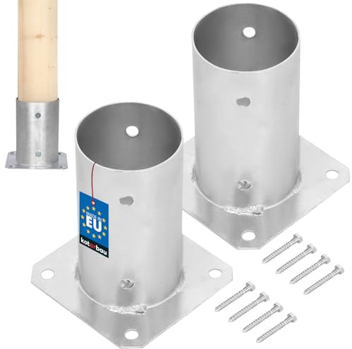 KOTARBAU® Pfostenträger zum Aufschrauben ⌀ 80 mm, Aufschraubhülse, Stahl | Balkenschuh für Zaunpfosten & Holzbalken, Bodenhülse für Pavillons zum Aufdübeln, Verzinkt, Silber, 2er Set