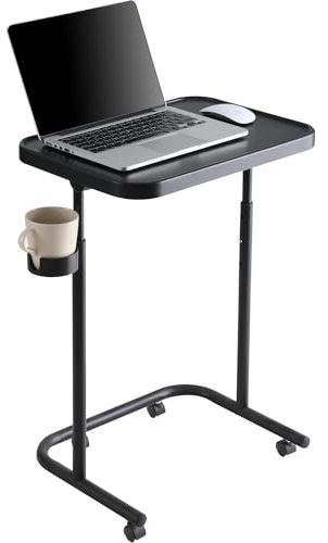Keepo Metall-TV-Tablett mit Rädern/Rollen, Beistelltisch, verstellbares Mahlzeitentablett, klappbarer Laptoptisch mit 3 Höhen, 0 bis 90 Grad Neigungswinkel, tragbarer über Bett und Sofa, Ständer