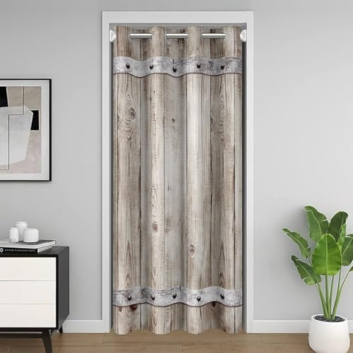 Loussiesd Cortinas para puerta de granero rural, utilizadas para privacidad de puerta, grano de madera texturizado, impresión artística, cortinas opacas, 106 x 203 cm, utilizadas para dormitorio,
