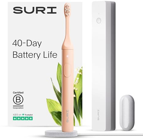 SURI Spazzolino elettrico sonico 1.0 con custodia da viaggio per la pulizia UV | Batteria da 40+ giorni | Valutazione numero 1 del Regno Unito | Spazzolino elettrico sostenibile per adulti |