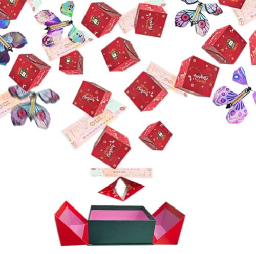 Weihnachten Überraschung Geschenkbox Explosion für Geld, Überraschung Geschenkbox Weihnachten Umschlag Einzigartiges Geschenk Faltschachtel Rot C Hüpfen
