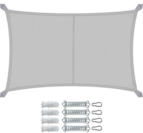 VOUNOT® Toldo Vela de Sombra Rectangular 3 x 5 m, Toldo Parasol Terraza Impermeable con Kit de Montaje, Gris Claro