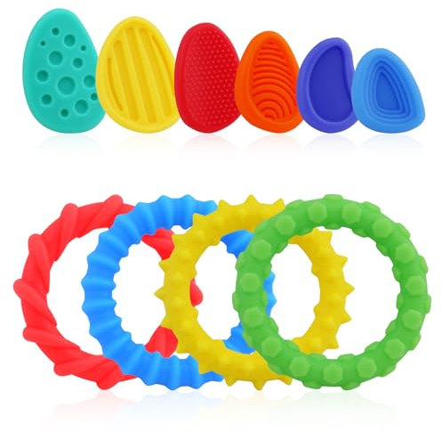 Clnyrwcb Sensory Fidget Toys, 4 Pack Stretchy Fidget Armband mit 6Pack Worry Stone-Bright Farben & Formen, geeignet für besondere Bedürfnisse Autistische Kinder und Erwachsene Spielzeug