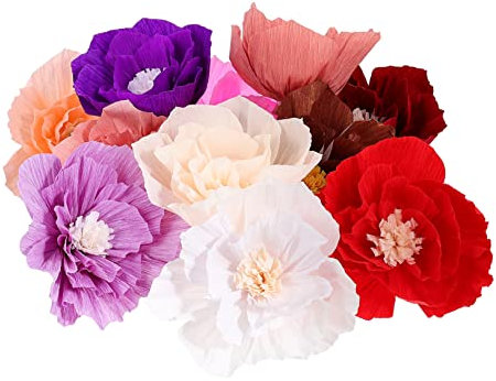OKUMEYR 11stücke Buntes Papierblumen Aus Hochwertigem Krepppapier Handgefertigt Als Wanddeko Und DIY-partydekoration Für Weihnachten Geburtstag Garten Und Laden