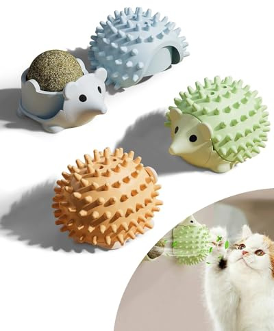 Rumicet 3 Stück Katzenminze Ball Spielzeug, 360° Drehbare Selbstklebende Katzenminze Wandroller, Essbares Katzenspielzeug mit Zahnpflegefunktion, Snackball für Katzen zum Kauen, Lecken und Entspannen