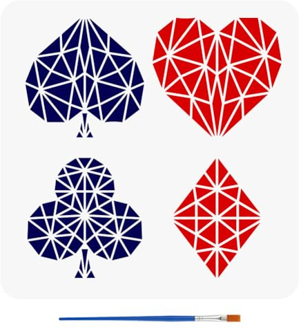 FINGERINSPIRE Spielkarten Malschablone Mit Pinsel 30x30cm Schablone Mit Herz Pik Und Kreuz Muster Wiederverwendbare DIY Kunsthandwerksvorlage Geometrie Malschablone Pokeranzug Malschablone