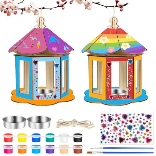 Prmape 2 Stück Vogelhaus Bausatz Kinder Holz, DIY Vogelhaus zum Bemalen, Bastelset Kinder, Holz Vogelhäuschen zum Bauen für Mädchen Jungen zu Bauen und Malen