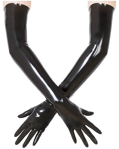 Kangxinsheng svarta långa latexhandskar för kvinnor och män, våta utseende handskar gjorda av naturgummi cosplay kostym party klubbkläder, svart, XL