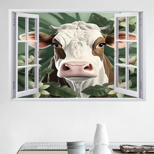 Decoración de pared pegatinas rotas 3D Vaca Lechera Tatuaje De Pared De Arte Extraíble Flor Verde Planta Calcomanías De Pared De Vinilo Para El Hogar, Dormitorio, Decoración 67x45cm