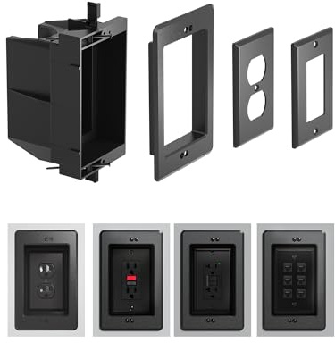 DVFR1W-1 Kit piastra elettrica da incasso/presa a muro, uscita singola, scatola di uscita da incasso per TV, tablet ed elettrodomestici, adatta per presa GFCI e presa standard, nero (confezione da 1)
