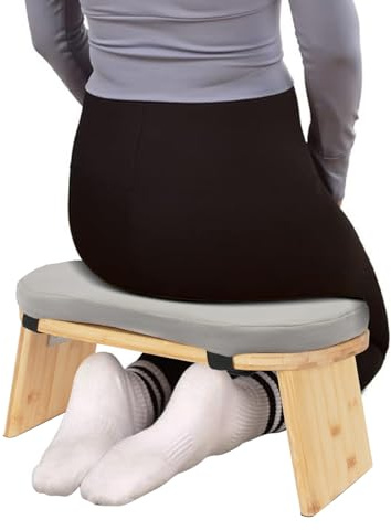 Yolancity Banco de meditación plegable de madera con cojín, banco de meditación ergonómico, taburete de yoga para arrodillarse y sentarse, meditación profunda y prolongada (gris)
