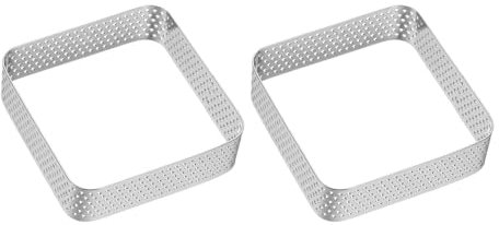 sourcing map Lot de 2 anneaux à gâteau perforés carrés en acier inoxydable de 6 cm pour tartelettes antiadhésives et polies pour gâteaux, mousses, desserts, fruits