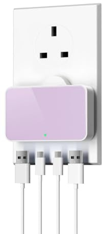 USB C Charger Plug UK 4 Port,45W Travle Plug Adapter with 2 USBC and 2 USB A Ports, Multiport Fast Wall Charger for iPhone, Samsung Galaxy, iPad, Android Phones(Purple, 30W 2C2A)