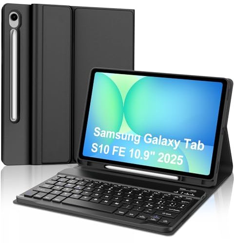 SENGBIRCH Funda con teclado para Samsung Galaxy Tab S10 FE 10.9 2025, S9 FE/S9 11 2023, italiano QWERTY teclado Bluetooth magnético desmontable para S10 FE/S9 FE/S9, negro