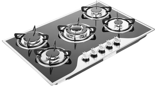 TouSuaRSi 5 Burner Gas Hob Kitchen Stoves Cooker Cooktop Lpg/Ng Convertible Gas Cookers Each Burner Has 180 ° Fire Adjustment Space for A Wide Variety of Kitchen Cooks Automatic Pulse Ignition