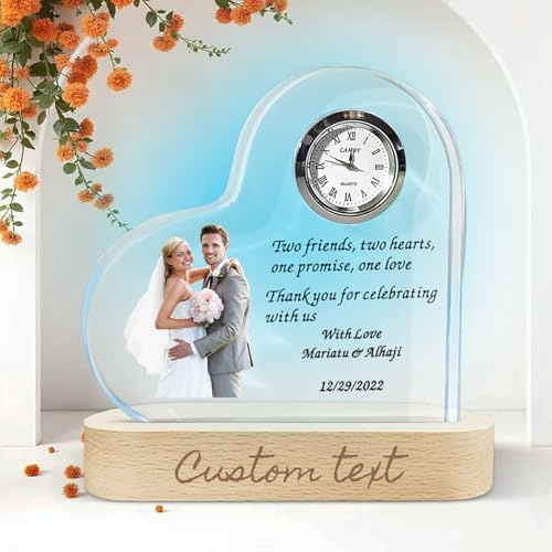 XSTZR Personalized Crystal Heart Clock, Custom Crystal, 3.94 x 3.94 inches - Unique keepsake for men and women, perfect for couples, family and wedding gifts