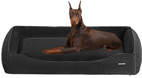 HMTOPE Hundebett Grosse Hunde XXL, Abnehmbar Bezug, 120x90cm, Dunkelgrau | Hundesofa mit erhöhte Ränder, Weich Atmungsaktiv Hundekorb, Waschbar Hundekissen aus Cord, Rutschfest