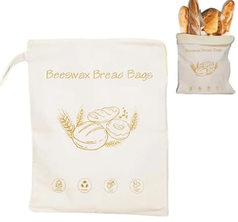 Wide Zipper Access Cotton & Beeswax Bread Bags for Sourdough, Reusable Organic Linen Beeswax Bread Bag, Food-Safe Storage Bag to Keep Loaves Fresh Longer for Kitchen Bakery Breads Lovers (1pcs)