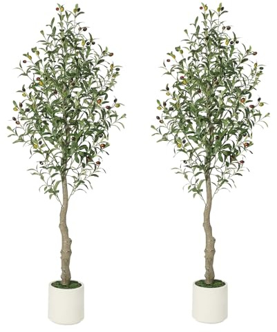 2 piezas de olivo artificial de 150 cm, pequeñas plantas artificiales, interior falsa, planta verde, árbol de olivo falso para casa, salón, dormitorio, oficina, balcón