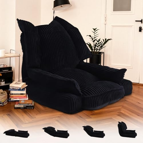 LELEFIDO Silla de suelo con respaldo, reclinable en 5 posiciones, sillón de relax y tumbona, silla plegable para videojuegos con cojín suave, cómoda silla de lectura para salón y dormitorio