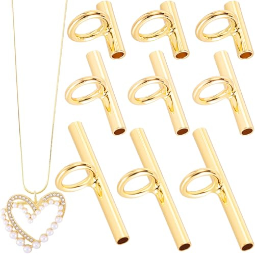 BEIQIYA 9pcs Pin to Pendant Converter, 3 Sizes Convertible Necklace Brooch Adapter, Copper Jewelry Making Accessories for Changing Brooches Pins to Pendant- Gold