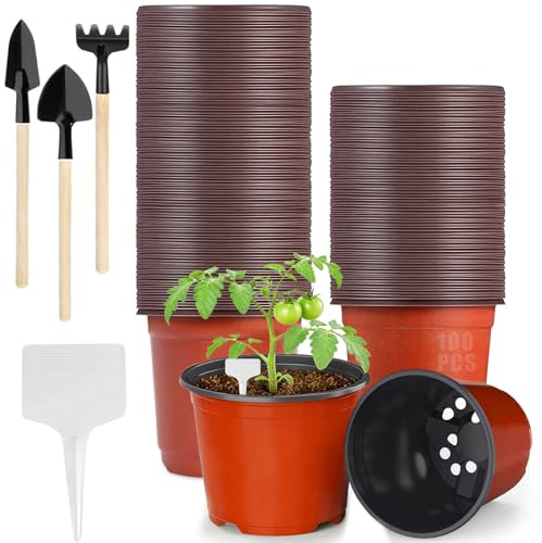 SOETDERT 50 stycken planteringskrukor, miniodlingskrukor, 10 cm plastplantkruka, multifunktionell praktisk växtbehållare, liten blomkruka, rund plastkruka med 10 stycken plants etiketter (100 st)