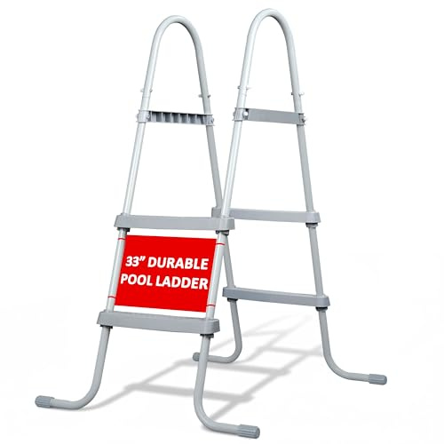 Crystals 33-Inch Pool Step Ladder – Double Sided Above Ground Swimming Pool Ladder with Strong Metal Frame, Anti-Slip Steps, Easy Access & Safe Entry for Outdoor Pools