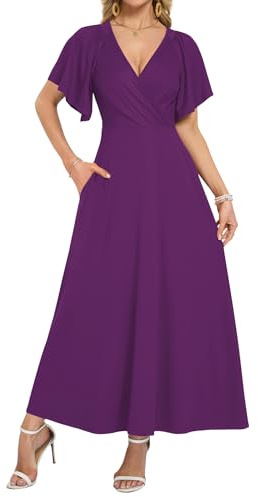 WNEEDU Robe Longue Portefeuille d'été pour Femme avec Poches et col en V