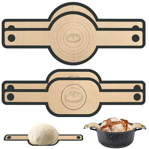 Alfombrilla para hornear pan, 4 unidades de alfombrilla de silicona para hornear pan, con asas largas para horno holandés, reutilizable, redonda y ovalada, para masa, macarons, galletas, olla de pan y