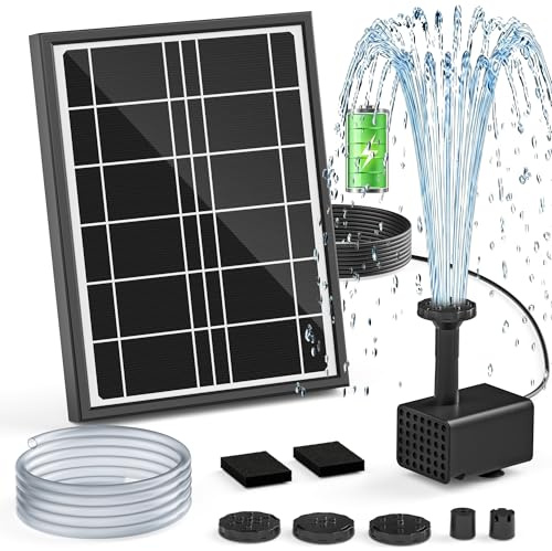 Pompe Solaire pour Bain d'oiseaux, Pompe à Eau Solaire 4 W avec Support de Batterie 2000 mAh, 5 Modes de pulvérisation et Tuyau en PVC de 1,2 m, Fontaine à énergie Solaire pour Bain d'oiseaux, étang