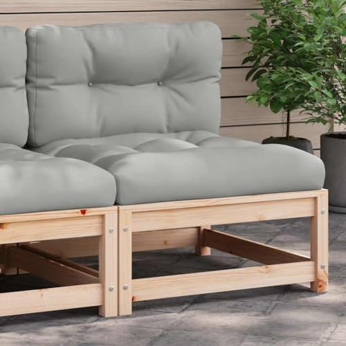 Tonture Gartensofa ohne Armlehnen aus massivem Kiefernholz mit grauen Sitzkissen, modular erweiterbar, wetterfestes Lounge-Sofa für Terrasse, Balkon, Wintergarten und Außenbereich