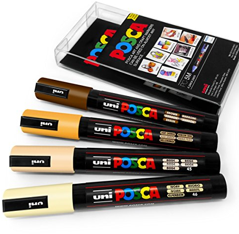 Uni POSCA - 4-teiliges 5M-Marker-Set in Plastiketui für Kunstmalerei, Hauttöne