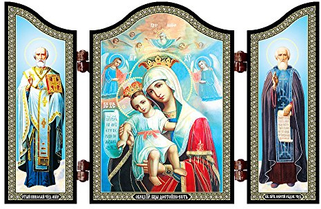 NKlaus Ikone Gottesmutter Würdig ist christlich 13,1x8,4x0,6cm, 1 Stück | Triptychon