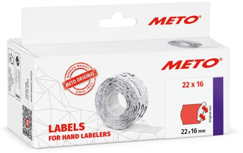 Meto Preisauszeichner Etiketten (22x16 mm, 2-zeilig, 6.000 Stück, fluor rot, permanent, Preisetiketten für Meto, Contact, Sato, Avery, Tovel, Samark etc.)
