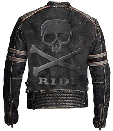 Veste en cuir véritable avec motif tête de mort en relief pour homme - Noir - XXX-Large