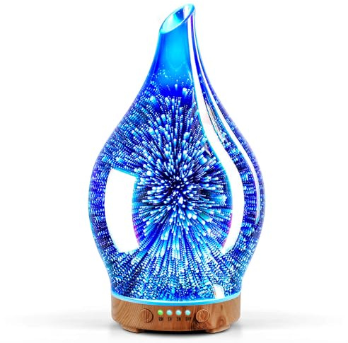 Porseme Oil Diffuser 3D Glass Aromatherapy Ultrasonic Humidifier, Air Refresh Auto Shut-Off, Timer Setting, BPA Free for Home Hotel Yoga Leisure SPA Gift 150ml Last 6H