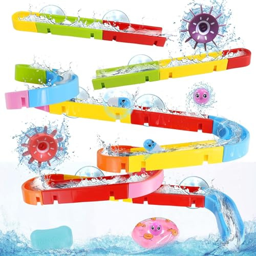 Fajiabao Toddler Bath Toys for Kids Ages 4-8 3-5 Educational Bath Toys with Spinner & Marble Run Water Track Slide Set Shower & Bathtub Toys for Kids Ages 4-8 7 6 Creative STEM Gift for Boys Girls