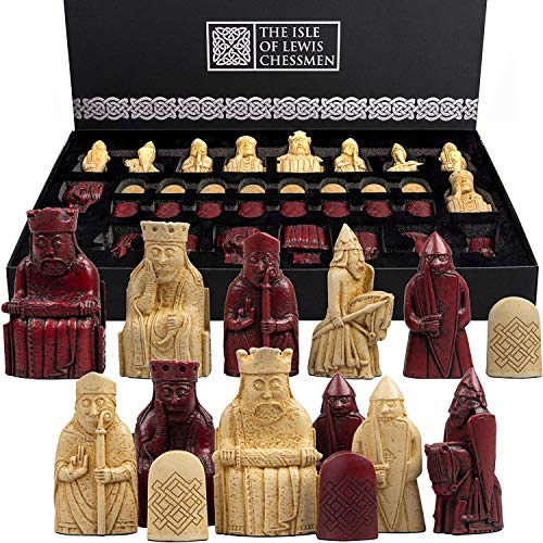 The Regency Chess Company - Isle of Lewis Chessmen - Rot & Creme Version - 4 Queen Edition - 2 Spieler - Ab 14 Jahren