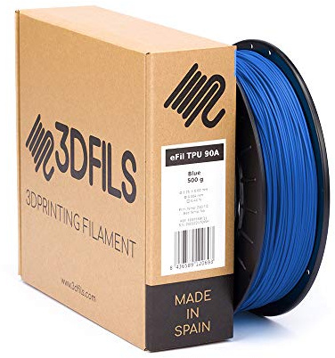 3DFILS - Filamento flexible para impresión 3D eFil TPU 90A: 1.75 mm, 500 g, Azul Eléctrico