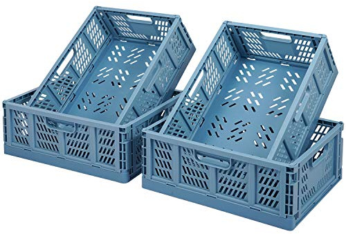 Phyllia 4 PC Baskets Plastic for Shelf Home Kitchen Storage Bin Organizer, Stackable Container Crate for Bedroom Bathroom Office Clothes Beauty(Blue, 13.3x10.2x5.1)