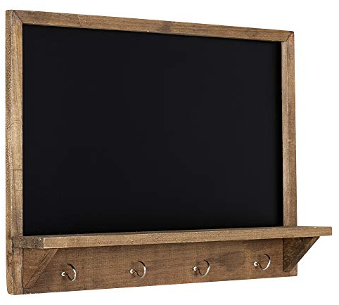 Navaris Chalkboard with Hooks - 45 x 60 cm Wooden Frame Chalk Board with Shelf Ledge and 4 Metal Hooks - Framed Blackboard for Wall, Entryway, Kitchen