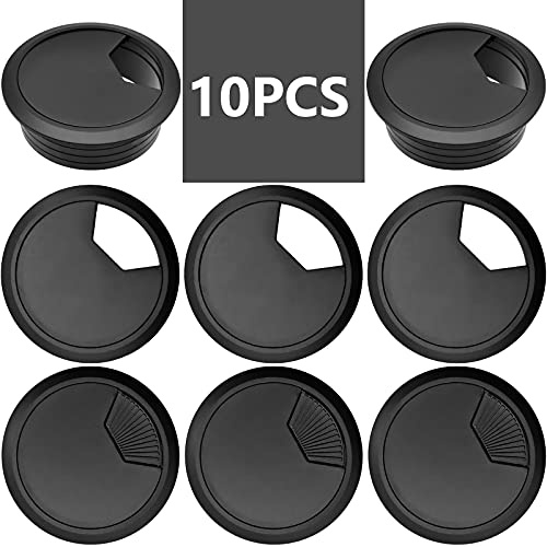 JJYHEHOT Pasacables de Mesa, Tapa Pasacables Mesa Oficina Redonda Negra de Ø60 mm, Organizador de Cables de Escritorio para el Hogar y la Oficina (10 Piezas)