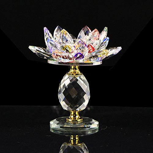 Blocchetto di vetro di cristallo Fiore di loto Portacandele in metallo economici Feng Shui Home Decor Portacandele grande Tealight Portacandele-Colorato