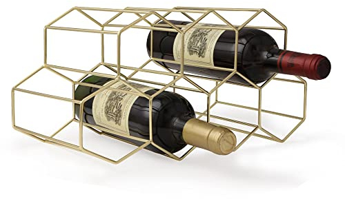 FOMANSH Portabottiglie per Vino a Nido d'Ape, Portabottiglie Decorazione per la casa in Metallo Dorato, Scaffale, Struttura Semplice per Vino da Soggiorno da Cucina, Oro
