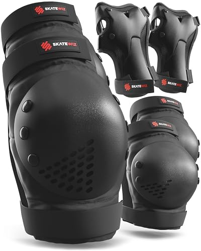SKATEWIZ Ginocchiere Bambini - Protezioni Pattini Bambina - Protezioni Skateboard Bambino Ginocchiere Bici Bambino - Protezionie Pattini in Linea - SMASH Taglia S Nero