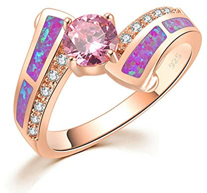 LOKILOKI Anelli con Opale di Fuoco Viola Viola Senza Tempo Colore Oro Rosa Rosa Cubic Zirconia Cristallo Pietra Rotonda Gioielli Classici Donna Ragazza